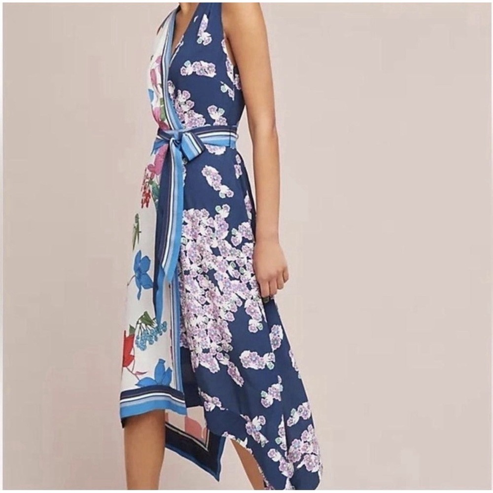Maeve Anthropologie Botanica Patchwork Dress Women's Size 00 Petite Midi Wrap - Picture 2 of 11